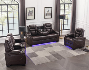 English Elm Lexus 3 Piece Power Reclining Sofa Set with Led Lighting and Air Leather B009S02343