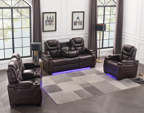 English Elm Lexus 3 Piece Power Reclining Sofa Set with Led Lighting and Air Leather B009S02343