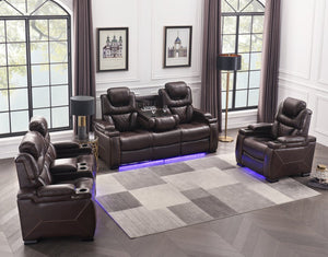 English Elm Lexus 3 Piece Power Reclining Sofa Set with Led Lighting and Air Leather B009S02343
