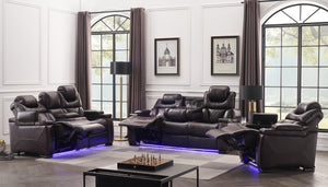 English Elm Lexus 3 Piece Power Reclining Sofa Set with Led Lighting and Air Leather B009S02343