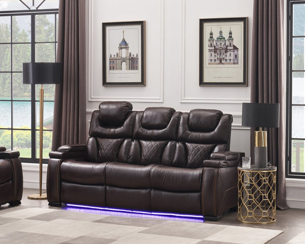 English Elm Lexus 3 Piece Power Reclining Sofa Set with Led Lighting and Air Leather B009S02343