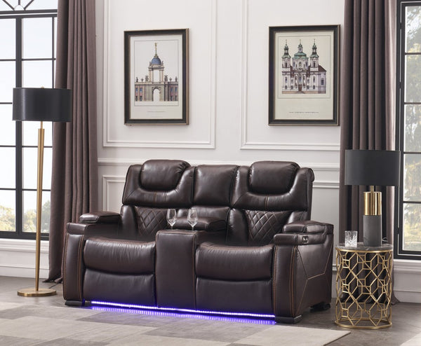 English Elm Lexus 3 Piece Power Reclining Sofa Set with Led Lighting and Air Leather B009S02343