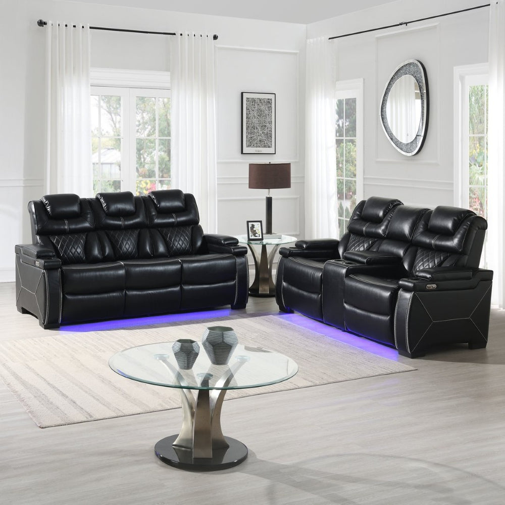 English Elm Lexus Power Reclining Sofa and Loveseat Set with Led Lighting Air Leather B009S02344