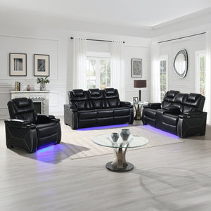 English Elm Lexus 3 Piece Power Reclining Sofa Set with Led Lighting and Air Leather Seating B009S02345
