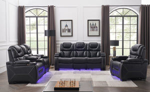English Elm Lexus 3 Piece Power Reclining Sofa Set with Led Lighting and Air Leather Seating B009S02345