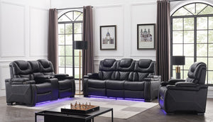 English Elm Lexus 3 Piece Power Reclining Sofa Set with Led Lighting and Air Leather Seating B009S02345