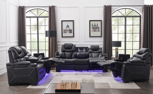 English Elm Lexus 3 Piece Power Reclining Sofa Set with Led Lighting and Air Leather Seating B009S02345
