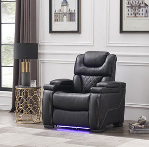 English Elm Lexus 3 Piece Power Reclining Sofa Set with Led Lighting and Air Leather Seating B009S02345