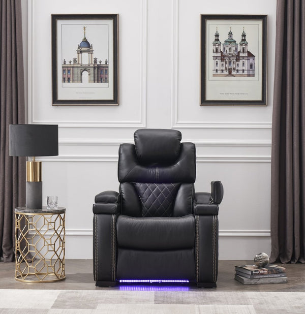 English Elm Lexus 3 Piece Power Reclining Sofa Set with Led Lighting and Air Leather Seating B009S02345