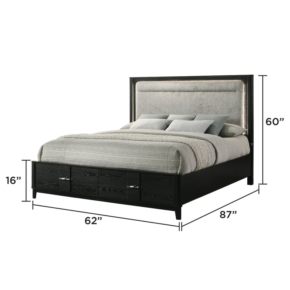 English Elm Opel Queen Storage Bed with Led Headboard Chenille Upholstery and Sintered Stone Accent B009S02346