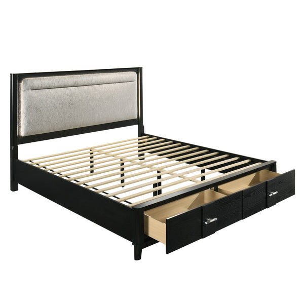 English Elm Opel Queen Storage Bed with Led Headboard Chenille Upholstery and Sintered Stone Accent B009S02346