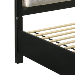 English Elm Opel Queen Storage Bed with Led Headboard Chenille Upholstery and Sintered Stone Accent B009S02346