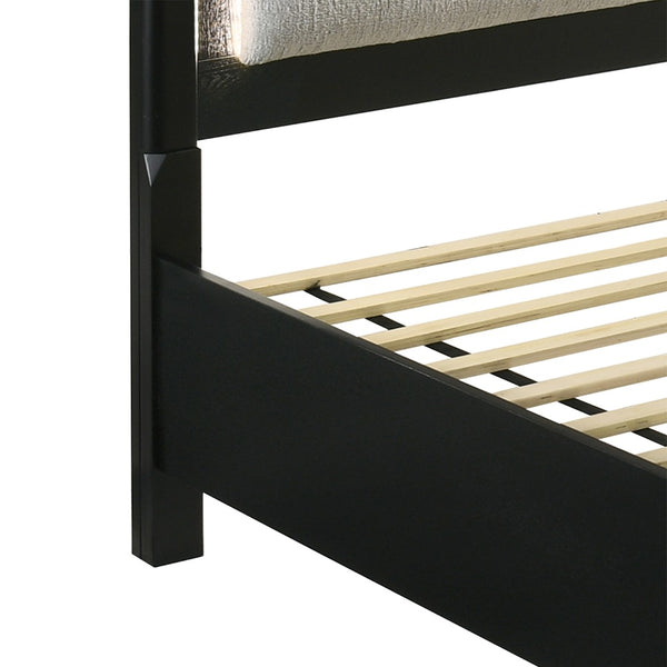 English Elm Opel Queen Storage Bed with Led Headboard Chenille Upholstery and Sintered Stone Accent B009S02346