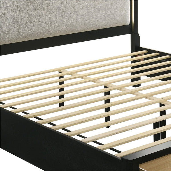 English Elm Opel Queen Storage Bed with Led Headboard Chenille Upholstery and Sintered Stone Accent B009S02346