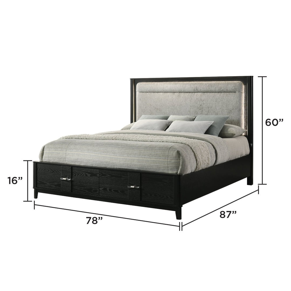 English Elm Opel King Storage Bed Chenille Headboard Led Lighting Sintered Stone Accent Modern B009S02347