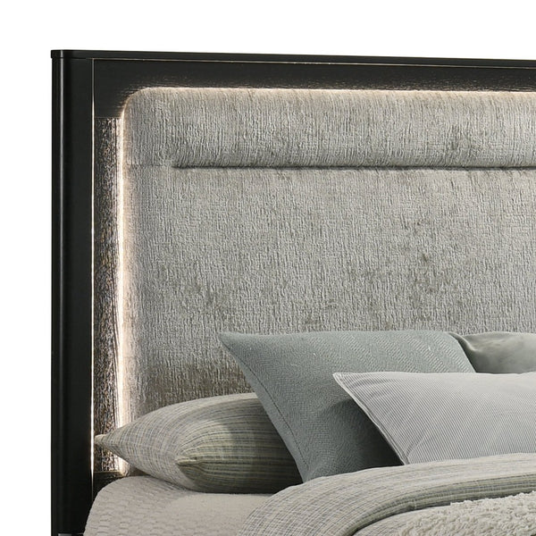 English Elm Opel King Storage Bed Chenille Headboard Led Lighting Sintered Stone Accent Modern B009S02347