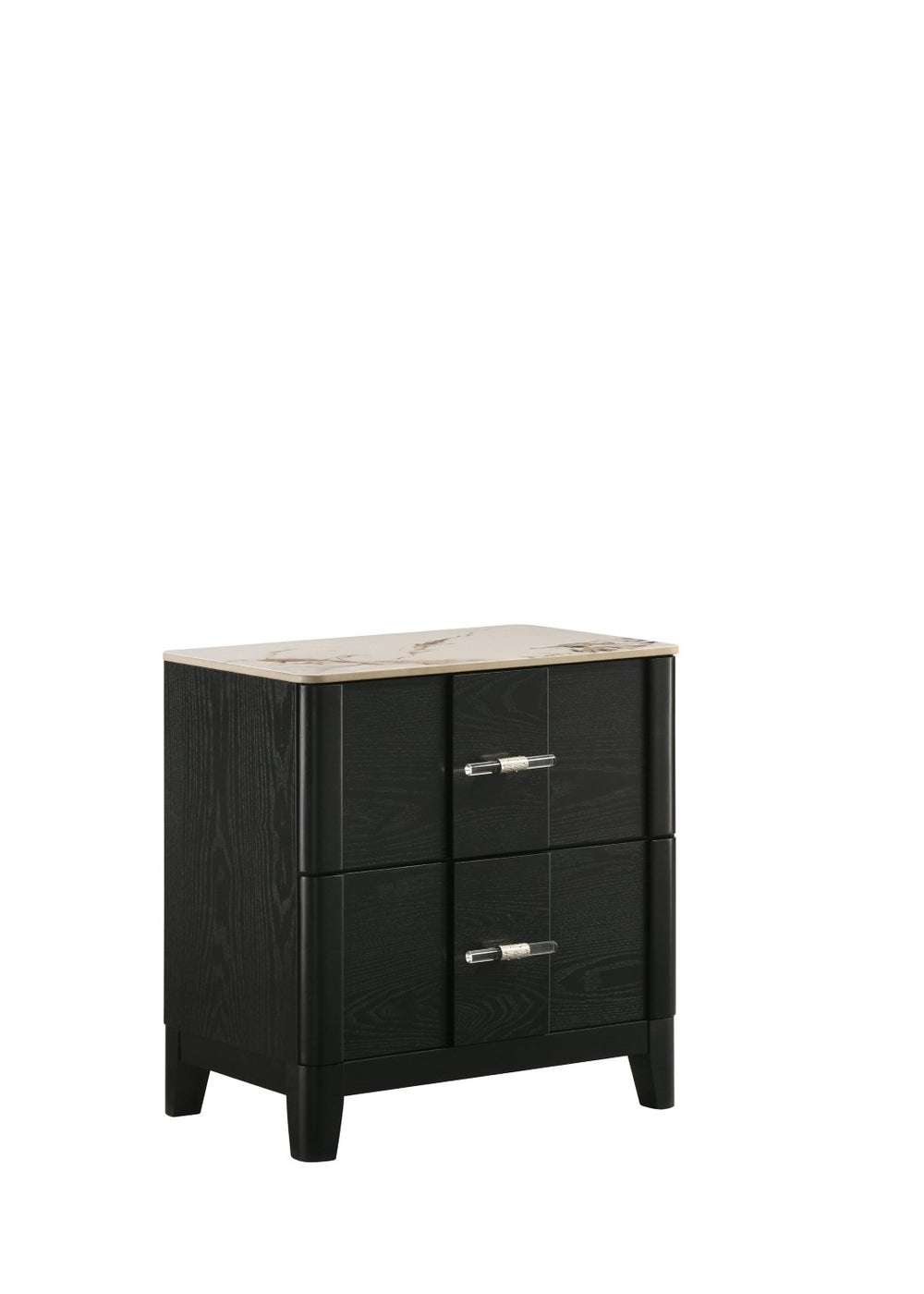 English Elm Opel Queen Bedroom Set Chenille Upholstered Led Headboard Marble Dresser Black Finish B009S02348