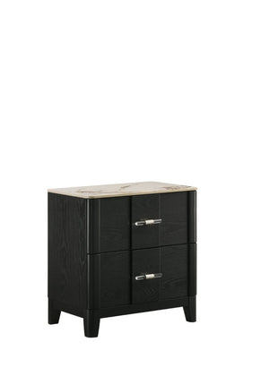 English Elm Opel King Bedroom Set LED Headboard Marble Dresser Wire Brushed Black Four Piece B009S02349