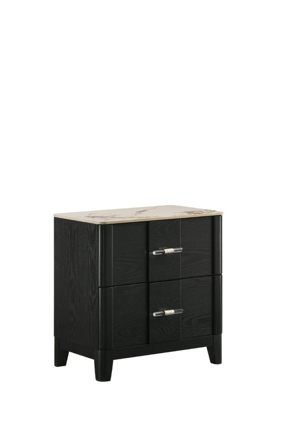 English Elm Opel King Bedroom Set LED Headboard Marble Dresser Wire Brushed Black Four Piece B009S02349