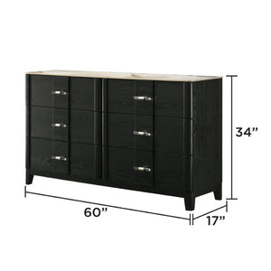English Elm Opel King Bedroom Set LED Headboard Marble Dresser Wire Brushed Black Four Piece B009S02349
