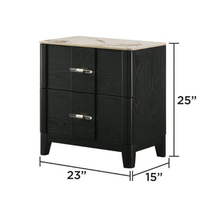 English Elm Opel King Bedroom Set LED Headboard Marble Dresser Wire Brushed Black Four Piece B009S02349
