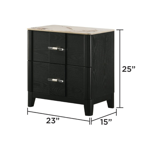 English Elm Opel King Bedroom Set LED Headboard Marble Dresser Wire Brushed Black Four Piece B009S02349