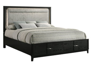 English Elm Opel King Bedroom Set LED Headboard Marble Dresser Wire Brushed Black Four Piece B009S02349