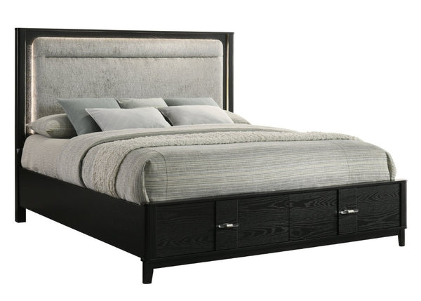 English Elm Opel King Bedroom Set LED Headboard Marble Dresser Wire Brushed Black Four Piece B009S02349