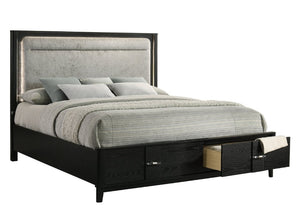 English Elm Opel King Bedroom Set LED Headboard Marble Dresser Wire Brushed Black Four Piece B009S02349