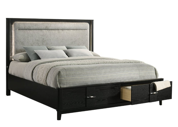 English Elm Opel King Bedroom Set LED Headboard Marble Dresser Wire Brushed Black Four Piece B009S02349