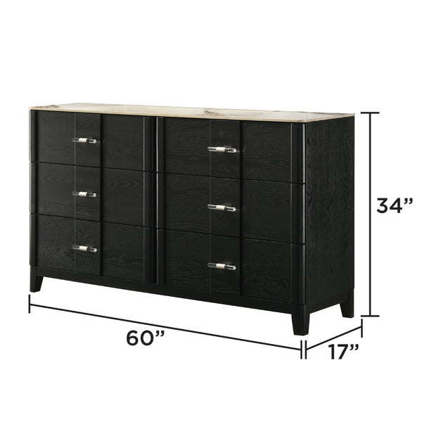 English Elm Opel Queen Bedroom Set with Led Upholstered Headboard Footboard Storage and Black Finish B009S02350