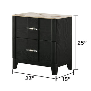 English Elm Opel Queen Bedroom Set with Led Upholstered Headboard Footboard Storage and Black Finish B009S02350