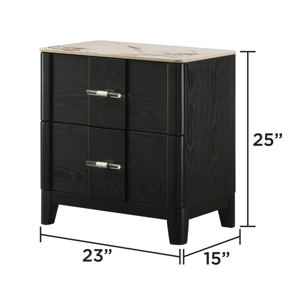 English Elm Opel Queen Bedroom Set with Led Upholstered Headboard Footboard Storage and Black Finish B009S02350