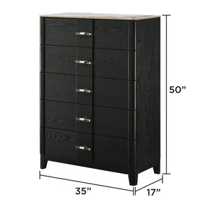 English Elm Opel Queen Bedroom Set with Led Upholstered Headboard Footboard Storage and Black Finish B009S02350