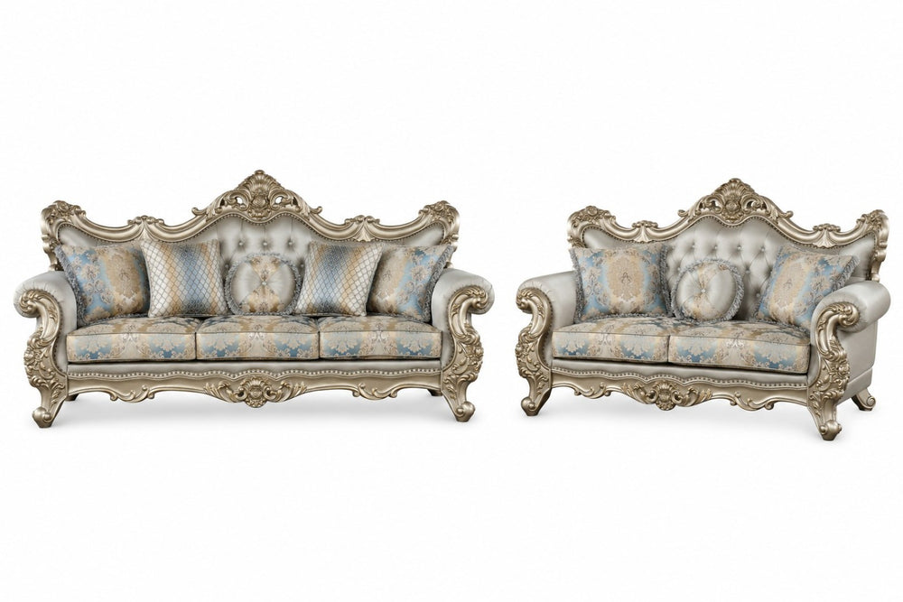 English Elm Isabella European Formal Sofa and Loveseat Set with Gold Carved Wood Frames B009S02352