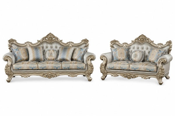 English Elm Isabella European Formal Sofa and Loveseat Set with Gold Carved Wood Frames B009S02352