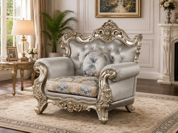 English Elm Isabella European Traditional Sofa Loveseat Chair Set Carved Wood Floral Upholstery B009S02353