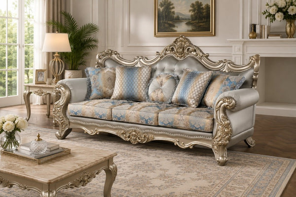 English Elm Isabella European Traditional Sofa Loveseat Chair Set Carved Wood Floral Upholstery B009S02353