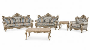 English Elm Isabella Formal Living Room Set with Ornate Wood Frames Carved Gold Accents in Five Pieces B009S02354