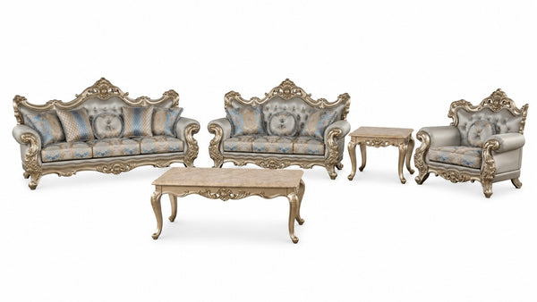 English Elm Isabella Formal Living Room Set with Ornate Wood Frames Carved Gold Accents in Five Pieces B009S02354