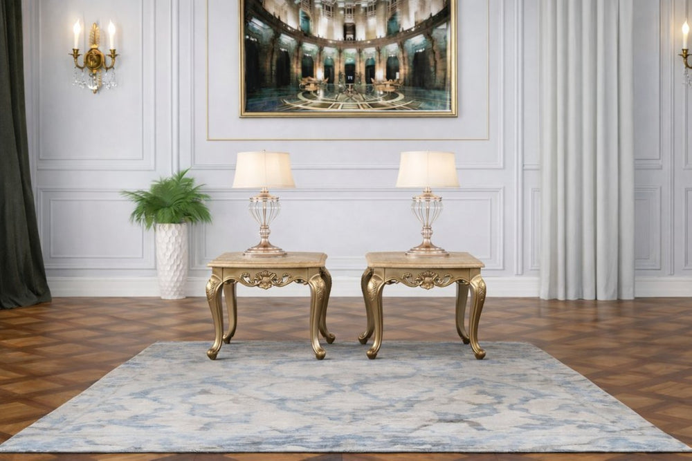 English Elm Isabella Formal Living Room Set with Ornate Wood Frames Carved Gold Accents in Five Pieces B009S02354
