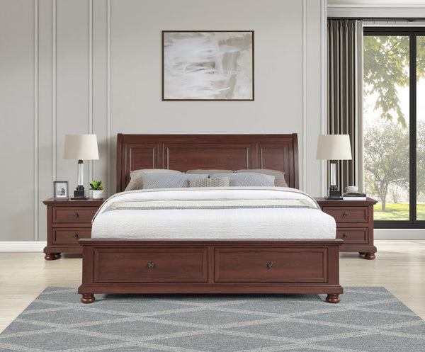 English Elm Boston Queen Panel Bed Walnut Cherry Finish Raised Headboard with Footboard Storage Drawers B009S02355