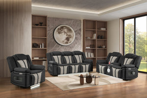 English Elm Cruiser Power Reclining Living Room Set with Massage Led Lighting and Faux Leather Black+Beige B009S02364