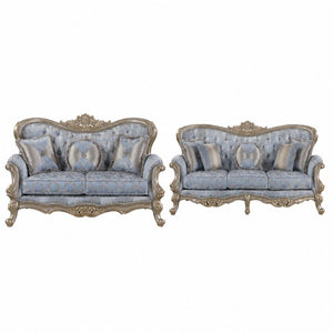 English Elm Royale Traditional Sofa and Loveseat Set with Damask Upholstery and Gold Carved Frame 2PC B009S02365