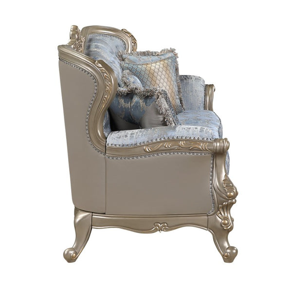English Elm Royale Traditional Sofa and Loveseat Set with Damask Upholstery and Gold Carved Frame 3PC B009S02366