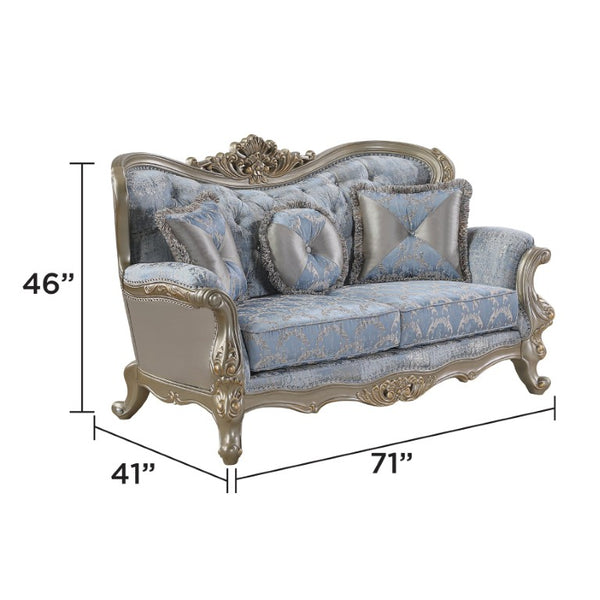 English Elm Royale Traditional Sofa and Loveseat Set with Damask Upholstery and Gold Carved Frame 3PC B009S02366