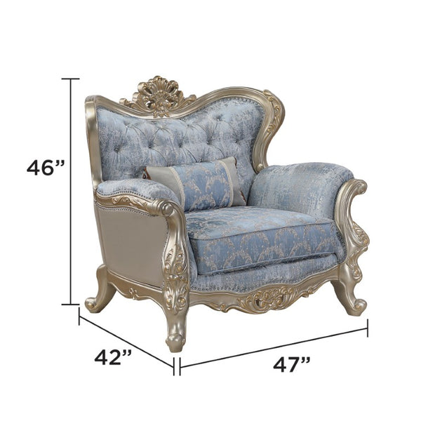 English Elm Royale European Damask 5 Piece Living Room Set with Carved Gold Frames and Marble Tops B009S02367