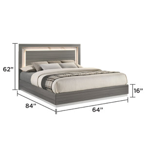 English Elm Altima Queen Panel Bed with LED Glow Headboard Marble Accents and Gray Maple Finish B009S02368