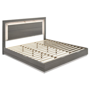 English Elm Altima Queen Panel Bed with LED Glow Headboard Marble Accents and Gray Maple Finish B009S02368