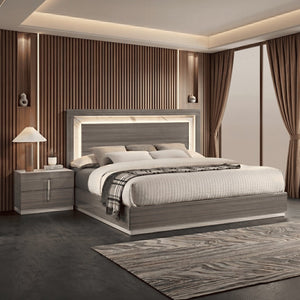 English Elm Altima Queen Panel Bed with LED Glow Headboard Marble Accents and Gray Maple Finish B009S02368